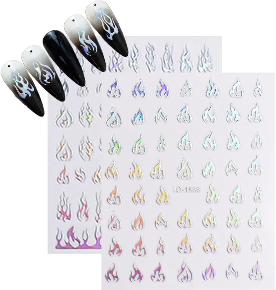 10 Sheets Aurora Nail Art Stickers 3D Pegatinas Uñas Holographic Laser Heart Star Moon Flame Nail Decals Self Adhesive Nail Stickers Nail Supplies DIY Nail Design Nail Art Decoration-GlimoraGlow