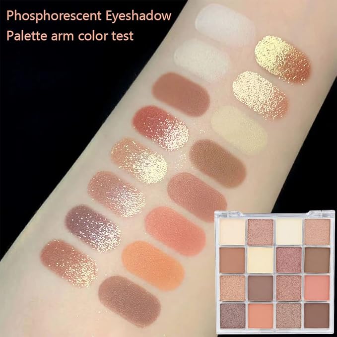 16 Girds Colorful Matte Shimmer Eyeshadow Palette for Eye Makeup,High Pigmented Eye Shadow Primers Powder Palet de sombras de ojos-Glitter Nude#-GlimoraGlow