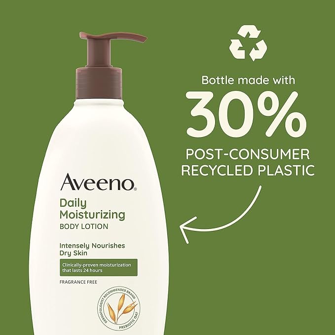Aveeno Daily Moisturizing Body Lotion for Dry Skin with Prebiotic Oat, Fragrance & Paraben Free, Non-Greasy, Non-Comedogenic, for Sensitive Skin & 72-Hour Moisturizer 18 Fl Oz-GlimoraGlow