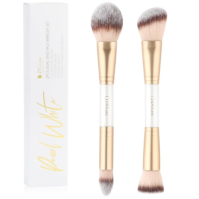 DUcare Makeup Brushes Duo End Foundation Contour Powder and Buffer Brush Bronzer Double Makeup Brush Set 2Pcs white-GlimoraGlow