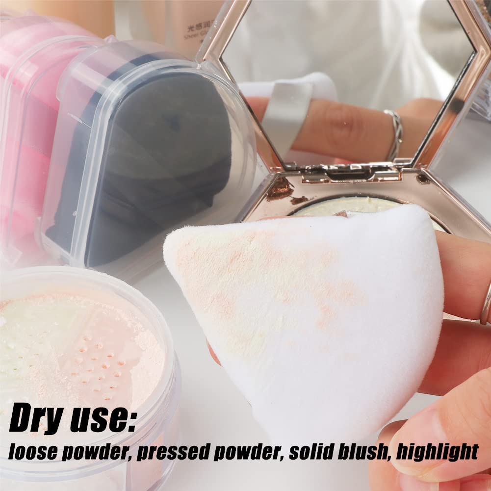 Ocim 10Pcs Triangle Powder Puffs for Face Powder,Soft Velour Triangular Beauty Puff,Makeup Pressed,Baking & Setting Powder Sponge Applicator Pads with Case,Black&Nude-GlimoraGlow
