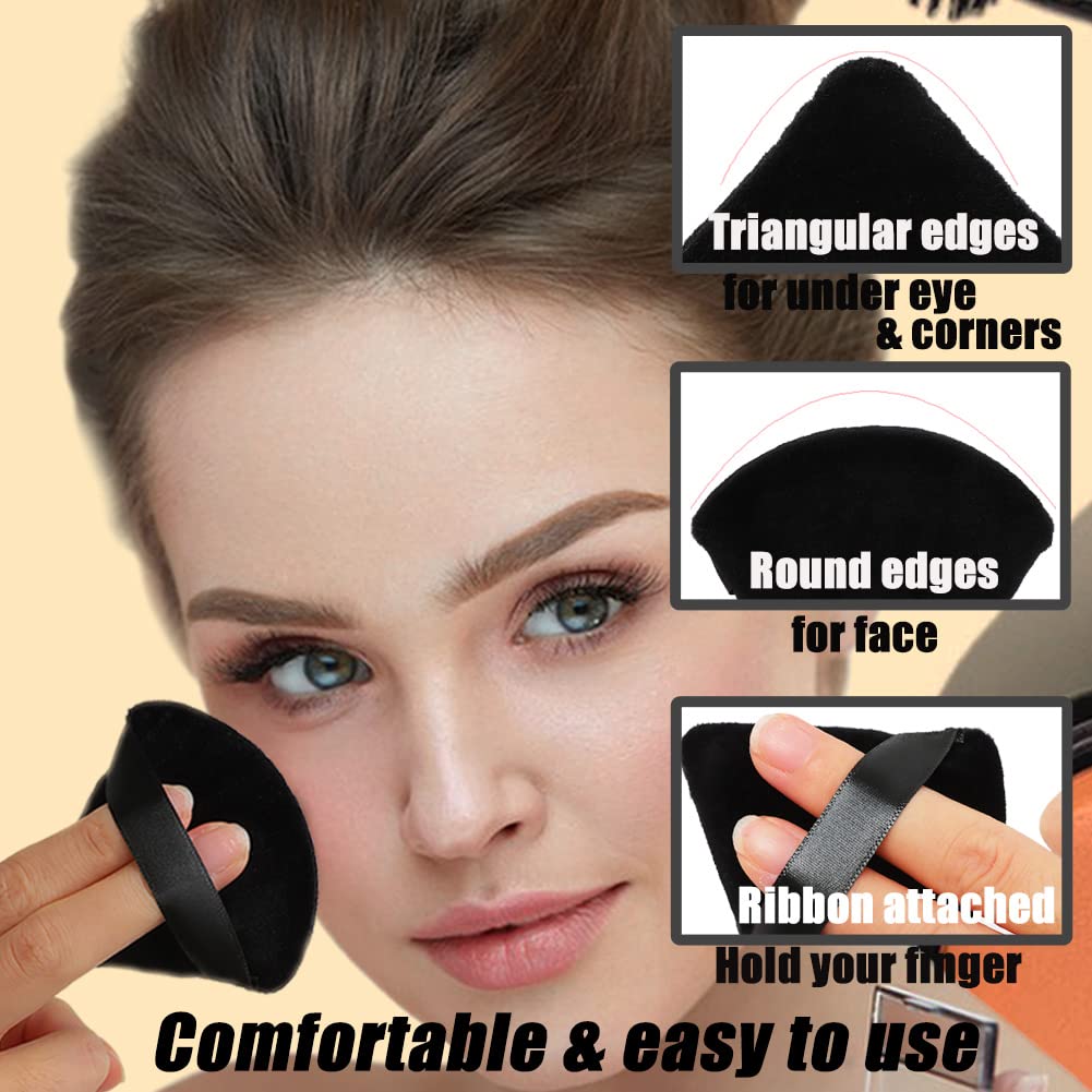 Ocim 4 Pcs Triangle Powder Puffs for Face Powder,Soft Velour Triangular Beauty Puff,Makeup Pressed, Baking & Setting Powder Sponge Applicator Pads with Case,black-GlimoraGlow