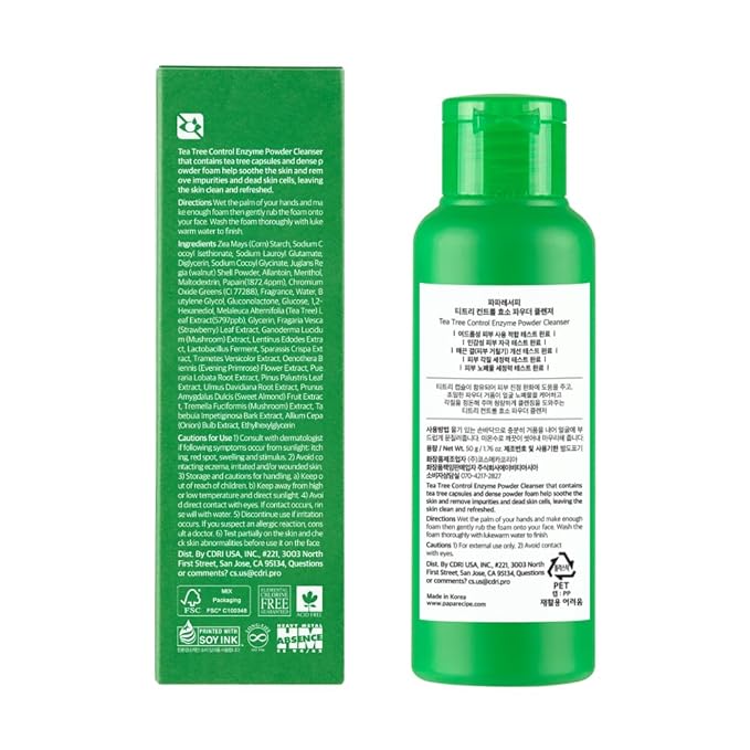 Papa Recipe Tea Tree Control Enzyme Powder Cleanser - Soft Exfoliating Facial Wash for Sensitive Skin (50g, 1.72oz) - Korean Skincare for Soothing, Balancing skin's moisture and oil level-GlimoraGlow