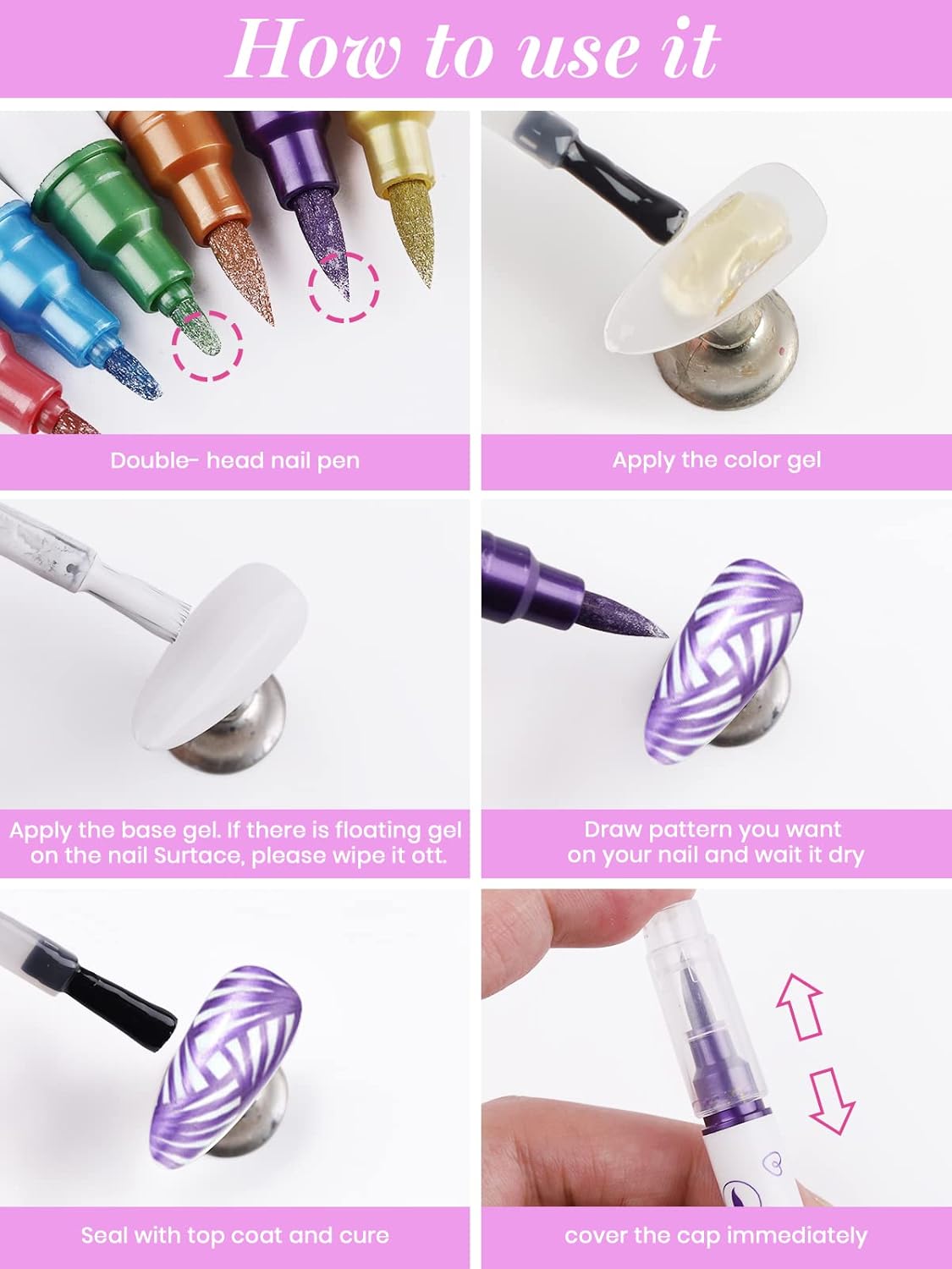 10 Color Metal Giltter 3D Nail Art Pens Set, Kalolary Double-ended Nail Point Dotting Pen Drawing Painting Liner Brush for DIY Nail Art Beauty Adorn Manicure Tools(G)-GlimoraGlow