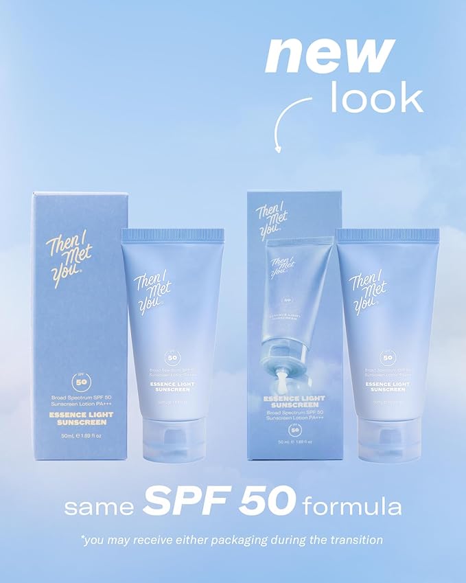 Then I Met You Essence Light Sunscreen, Broad Spectrum SPF 50 Lotion PA+++, with Hyaluronic Acid, Vegan, Cruelty-Free, 1.69 oz-GlimoraGlow