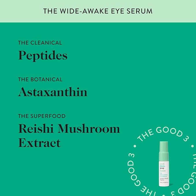 good.clean.goop beauty The Wide-Awake Eye Serum | Gel Serum to Reduce Fine Lines | Peptides, Astaxanthin & Reishi Mushroom Extract | Caffeine Eye Serum for Puffy Eyes & Dark Circles | Vegan | 0.5 oz-GlimoraGlow
