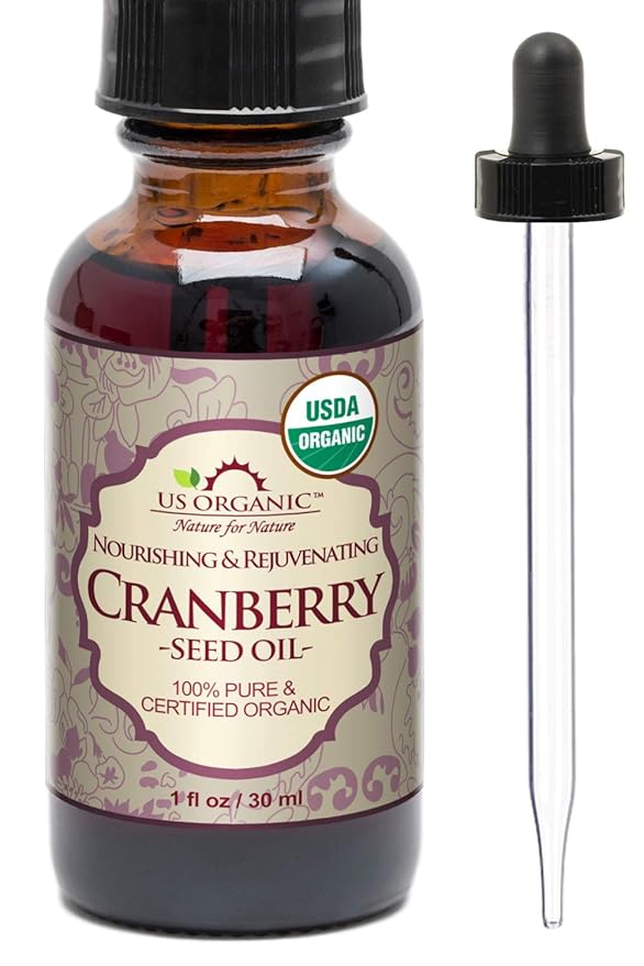 US Organic Cranberry Seed Oil, USDA Certified Organic,100% Pure & Natural, Cold Pressed Virgin, Unrefined in Amber Glass Bottle w/Glass Eyedropper for Easy Application (1 oz (30 ml))-GlimoraGlow