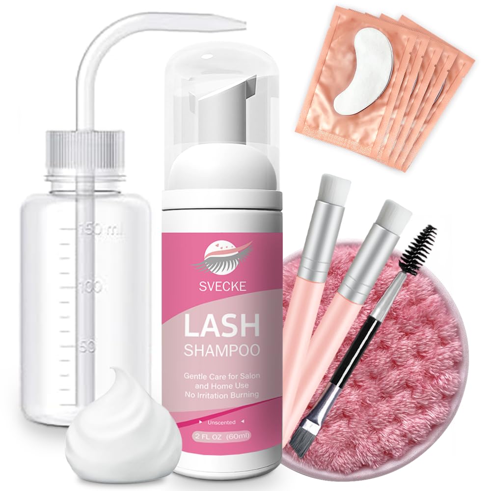 Lash Shampoo Kit, 2 fl.oz / 60ml Eyelash Cleanser, Lash Cleaning Kit with Brush, Eyelash Shampoo for Lash Extensions, Eyelash Remover for Salon and Home Use-GlimoraGlow