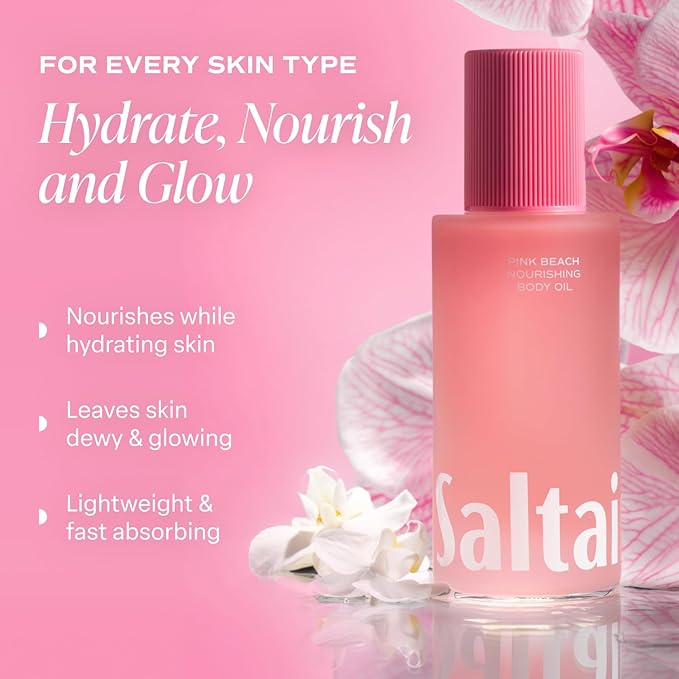 Saltair Body Oil. Luxurious Pink Beach After Shower and Bath Oil Moisturizer for Women. Botanical, Non-Greasy, and Well-Absorbing Lotion for Hydrating Dry Skin. 4oz Pump Bottle-GlimoraGlow
