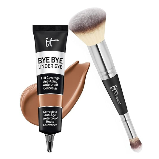 IT Cosmetics Makeup Set - Includes Supersize Bye Bye Under Eye Concealer (42.5 Deep) + Heavenly Luxe Complexion Perfection Concealer Brush (1 fl oz) - with Collagen, Hyaluronic Acid & Antioxidants-GlimoraGlow