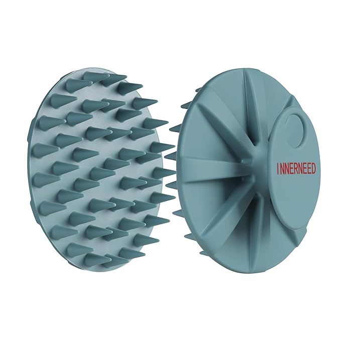 INNERNEED Scalp Massager Shampoo Brush, Wet & Dry Manual Scalp Care Head Scrubber Hair Washing, Soft Silicone Bristles, for Hair Growth, Dandruff Removal (Dark Green)-GlimoraGlow