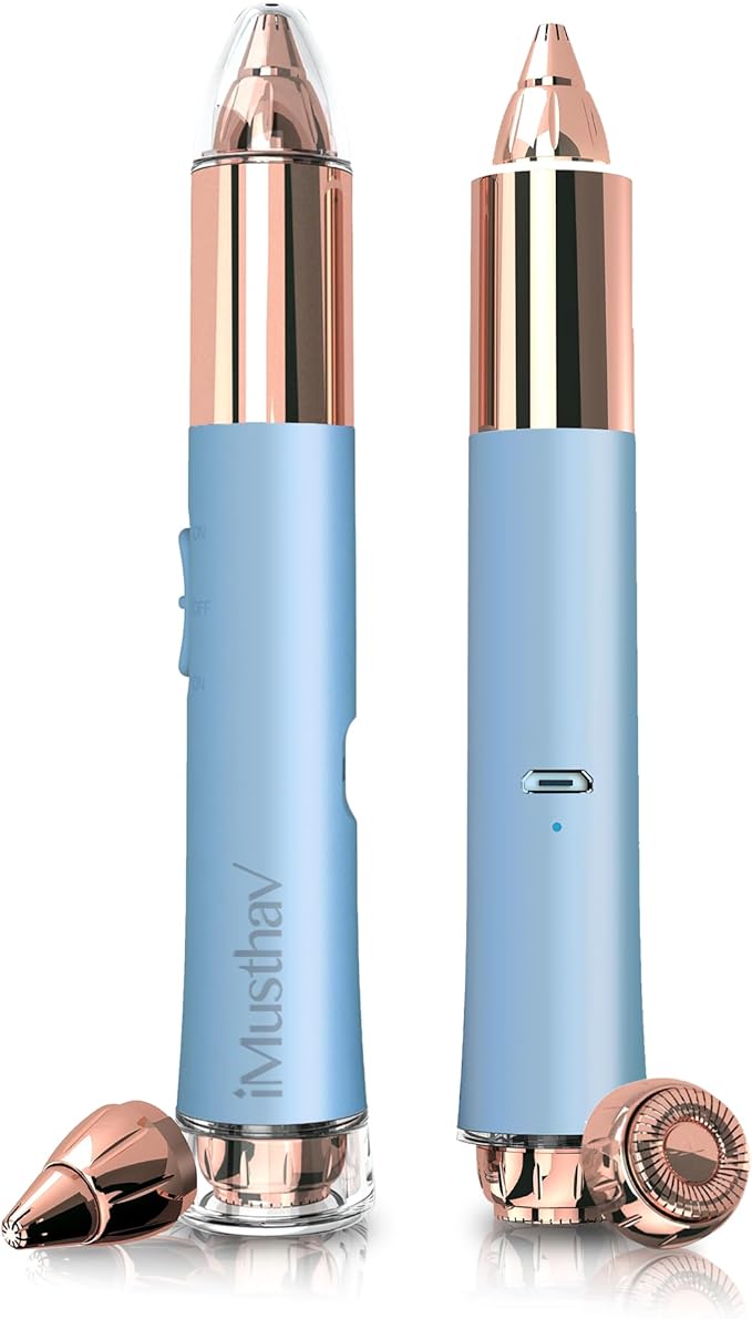 2 in 1 Flawless Eyebrow and Facial Hair Remover for Women Painless Electric Razor Epilator Trimmer Shaver with 18K Gold-Plated, USB Rechargeable, 360° LED for Eyebrow and Face Hair Removal-GlimoraGlow