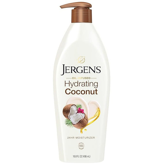 Jergens Hydrating Coconut Body Lotion, Hand and Body Moisturizer, Infused with Coconut Oil, Hydrates Dry Skin Instantly, Dermatologist Tested, 16.8 oz-GlimoraGlow