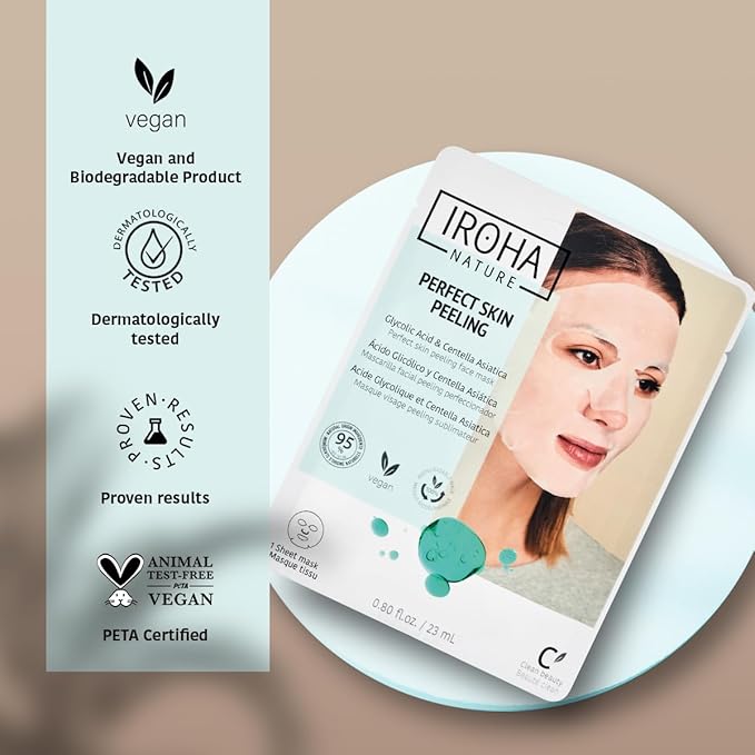 IROHA NATURE Glycolic Acid Peeling Face Mask (Pack of 5) | Skin Perfecting for a Radiant & Smooth Look | Instant Regeneration in Just 15 Minutes | Clean Beauty | 100% Vegan-GlimoraGlow