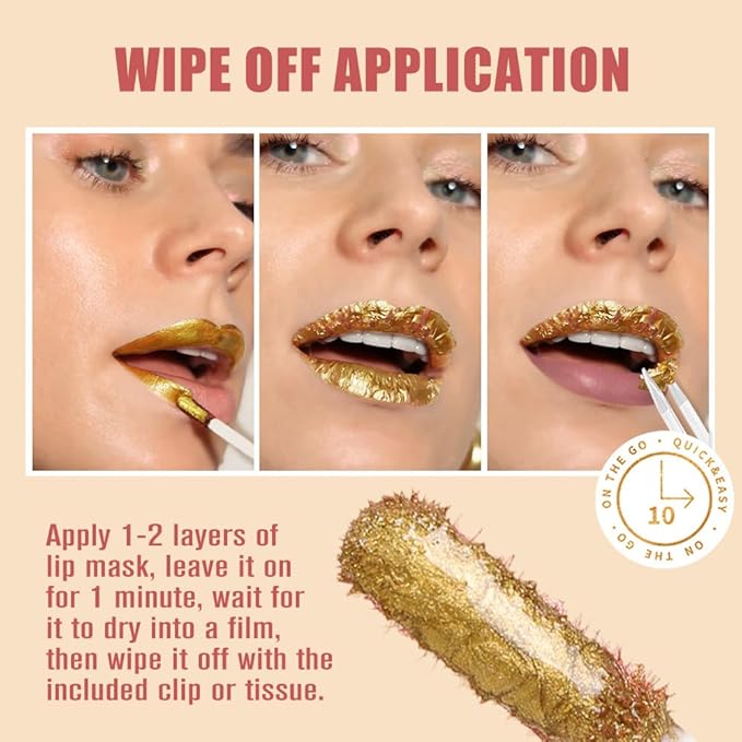 2025 New 24K Gold Liquid Lip Gloss Peel Off Lip Stain Tattoo with Tweezer, Mauve Lips Stain Peel Off Masque, Long Lasting Waterproof Lip Tint Stain, Transfer-proof for All Skin Types 04#-GlimoraGlow