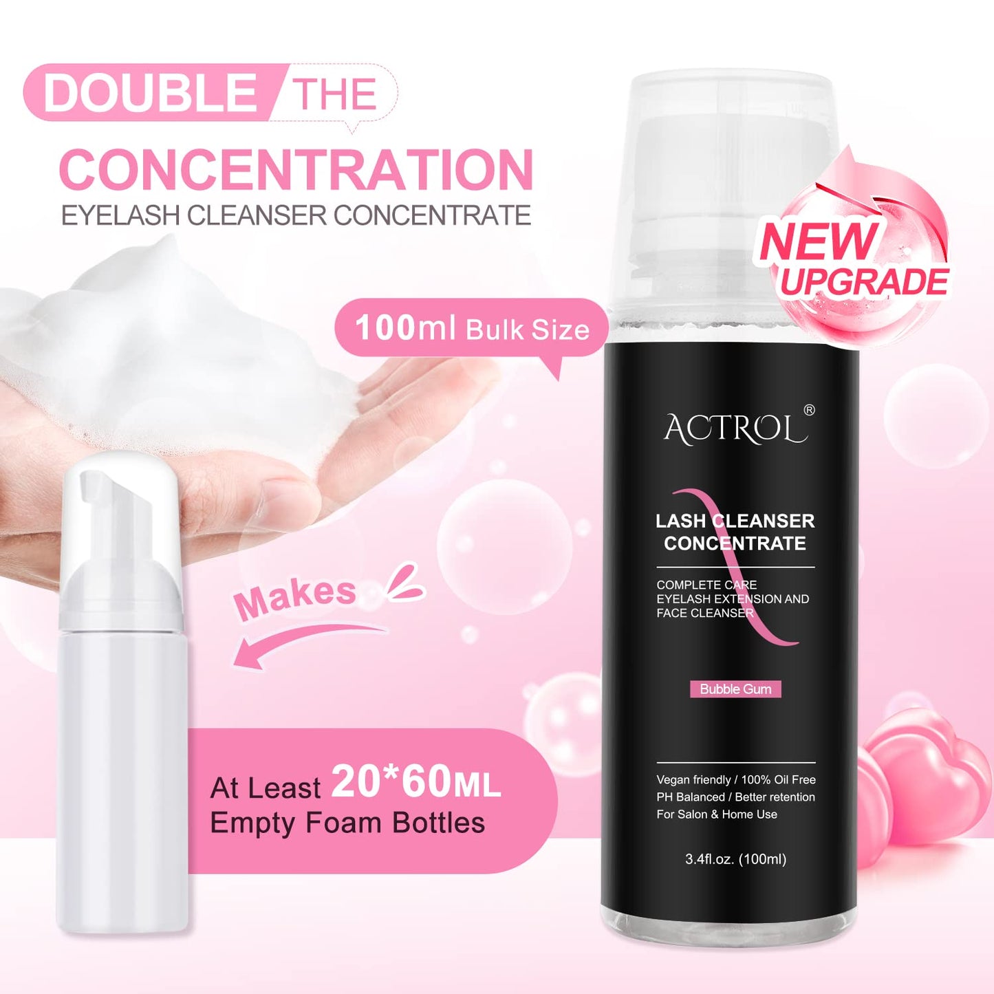 Eyelash Cleanser Concentrate 100ml Bubble Gum Professional Lash Shampoo Foaming Cleanser Lash Wash Concentrate for Extensions Lashes with Salon Home Care-Makes 40 Bottles-GlimoraGlow