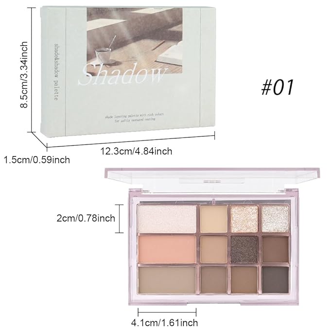 12 Girds Colorful Matte Shimmer Eyeshadow Palette for Eye Makeup,High Pigmented Eye Shadow Primers Powder Palet de sombras de ojos 12-A-GlimoraGlow