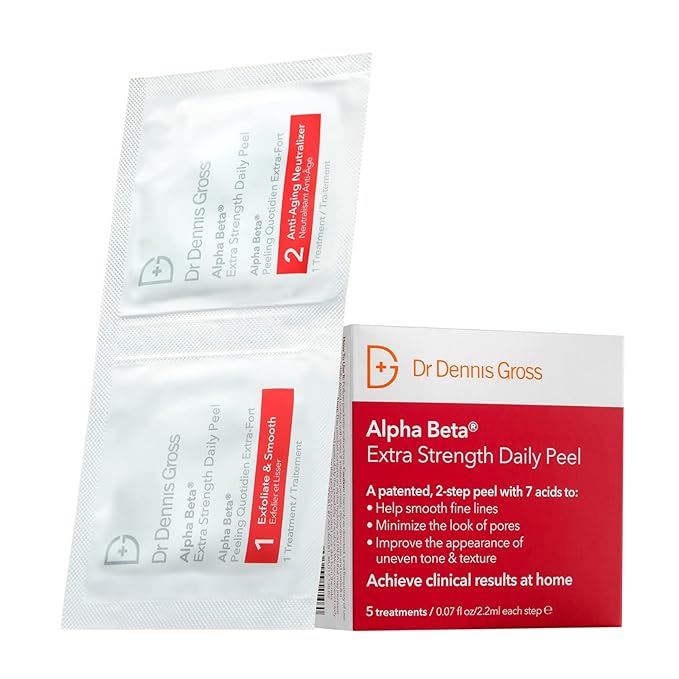 Dr. Dennis Gross Alpha Beta Extra Strength Daily Peel – 2-Step Exfoliating Pads for Enhanced Anti-Aging, Smoother Skin, and Radiant Complexion, 5 Treatments-GlimoraGlow
