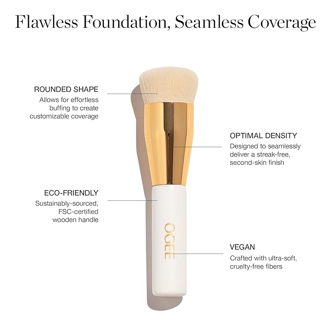 Ogee Professional Quality Makeup Brush - Ultra-Soft Base Brush with Vegan Bristles for Flawless Liquid Makeup Application - Premium Foundation Brush for Liquid Makeup-GlimoraGlow