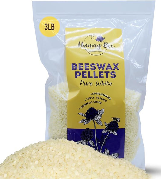 HUNNYBEE Beeswax Pellets 3LB, 100% Pure Bees Wax for DIY Candles, Skin, Body Cream, Face, and Hair Care, Lotions Deodorant, Lip Balm and Soap Making (Pure White, 3 lbs)-GlimoraGlow