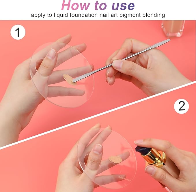 2 Pcs Makeup Palette Tray Clear Makeup Mixing Tray Cosmetic Palette Acrylic with 2 Pcs Spatula Tool Foundation Mixing Palette Cosmetic Palette for Mixing for Nail Art Foundation Shadow-GlimoraGlow