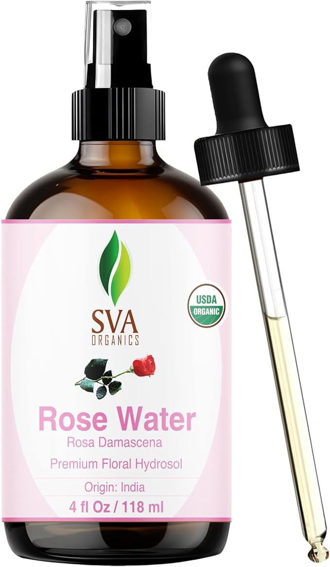 SVA ORGANICS Rose Water 4oz (118 ml) Refreshing Rose Water Spray for Skin Care, Skin Hydration, Bath, Soaps, Haircare & Aromatherapy-GlimoraGlow