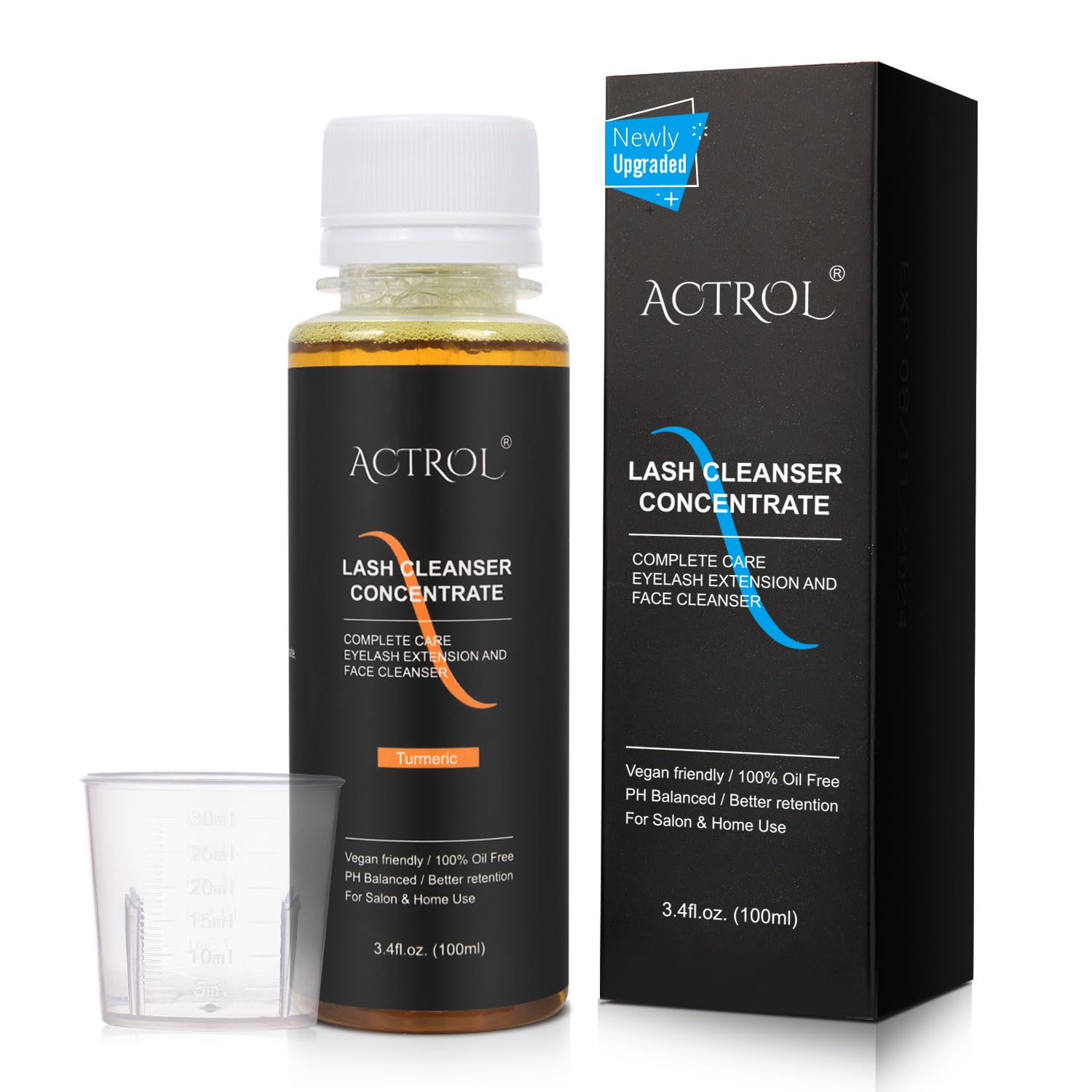 Eyelash Shampoo Concentrate 100ml Lash Extensions Cleanser Concentrate Turmeric Foaming Shampoo Paraben & Sulfate Free Wash for Extensions Lashes with Salon Home Care-Makes 60ml Bottles-GlimoraGlow