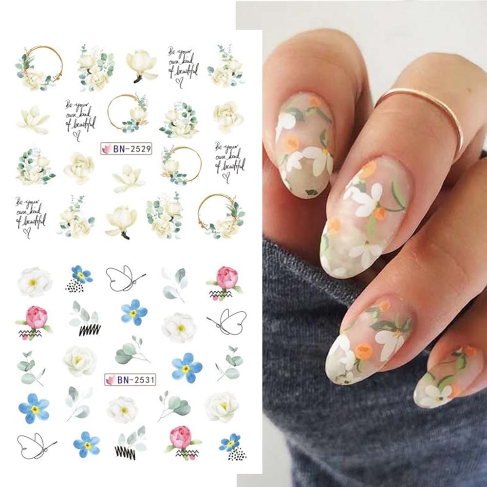 12 Sheets Flower Water Transfer Nail Stickers Purple Fresh Flower Nail Art Decals with Assorted Pattern Blossom Floral Butterfly Dragonfly DIY Nail Art supplies for Women Nail Decorations Manicure Tip-GlimoraGlow