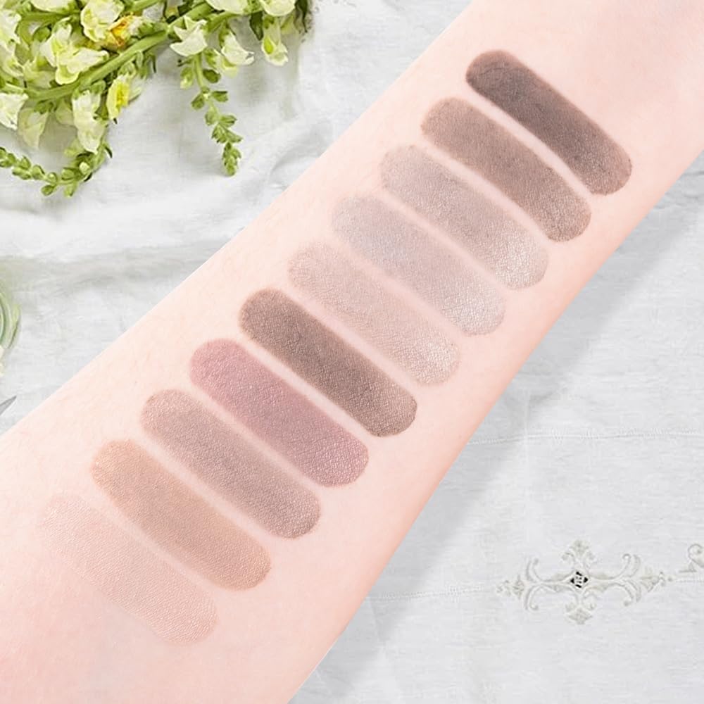10 Color Matte Eyeshadow Palette | 10 Soft-Focus Matte Shades in Grey-Brown & Neutral Taupe | Silky Powder Blends Like Cream | Natural-Looking Nude Makeup for Mature Skin | Day to Night Wear-GlimoraGlow