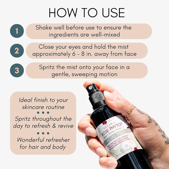 Organic & Vegan Rose Phyto³ Water Facial Spray - Moisturizing Face Mist & Setting Spray, Soothing, Hydrating Mist Rose Water For Face - Great for Facial Massaging (4 oz)-GlimoraGlow