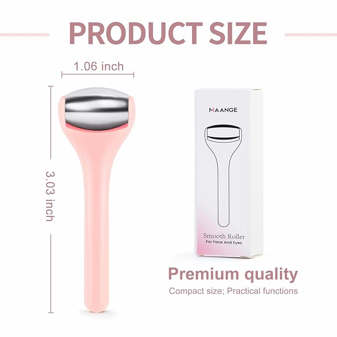 MAANGE Mini Eye & Face Rollers for Eye Massager, Stainless Steel Eye Ice Roller for Relief Puffiness Migraine Skincare Facial Roller (Pink)-GlimoraGlow