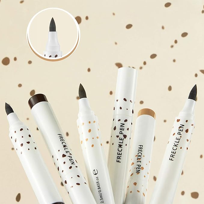 2 Pcs Freckle Pen Set, Natural Lifelike Fake Freckles Makeup Pen Magic Brown Color Freckles Makeup Tool Long-Lasting Waterproof Dot Spot Pen for Effortless Sunkissed Makeup (Dark Brown)-GlimoraGlow