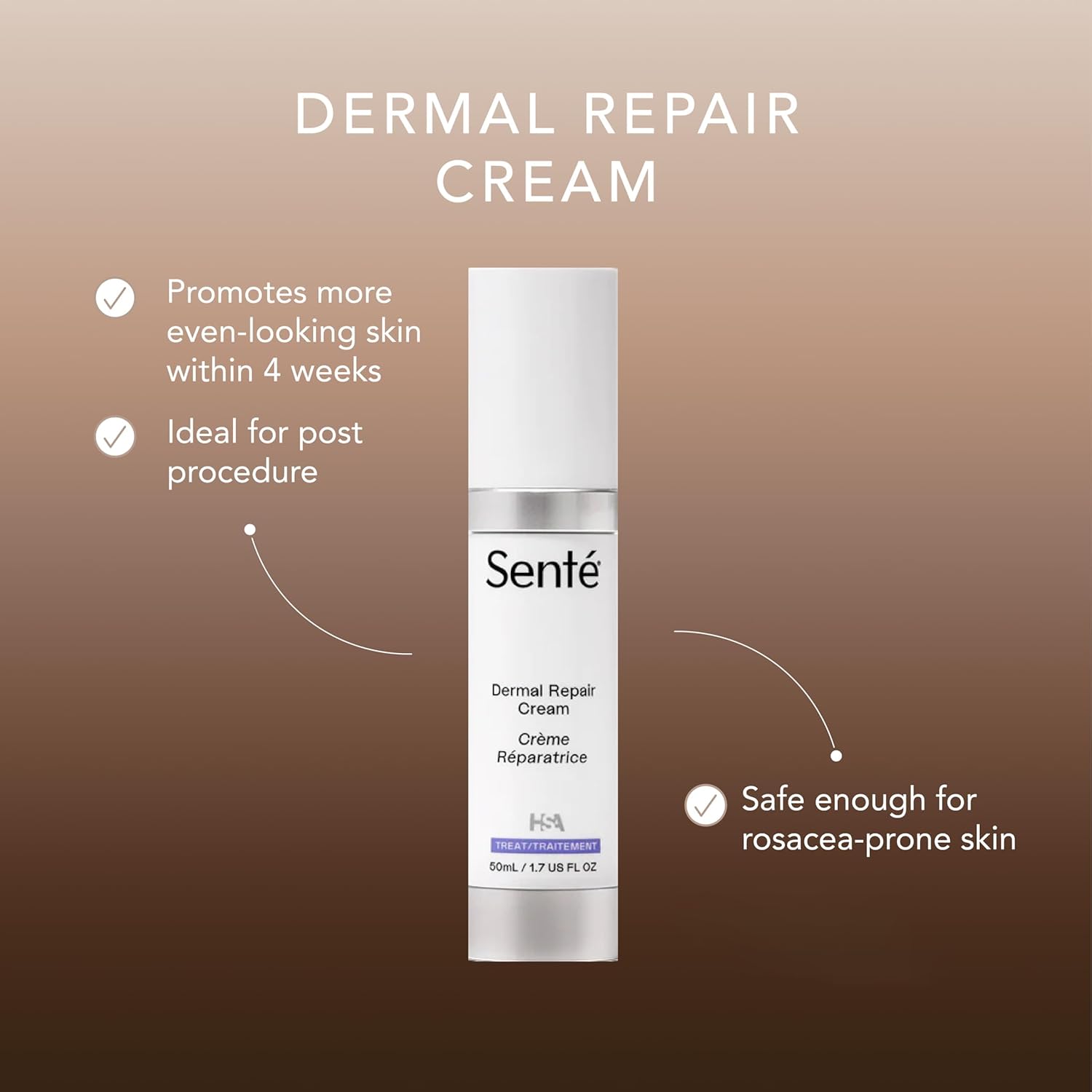 Senté Dermal Repair Facial Cream | Nourishing for Rosacea & Sensitive Skin | Hydrate & Rejuvenate | with Patented HSA, Vitamin E & Green Tea Extract - 1.7 Fl Oz-GlimoraGlow