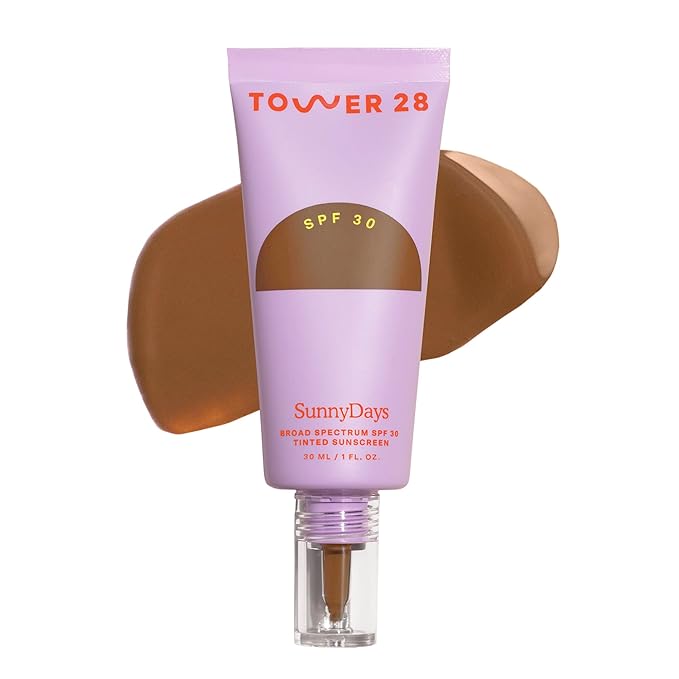 Tower 28 Beauty SunnyDays SPF 30 Tinted Mineral Sunscreen - For Sensitive Skin - 2-in-1 Facial Broad Spectrum UVA/UVB Protection + Foundation – Shade 55 TEMESCAL, 1 Fl Oz-GlimoraGlow