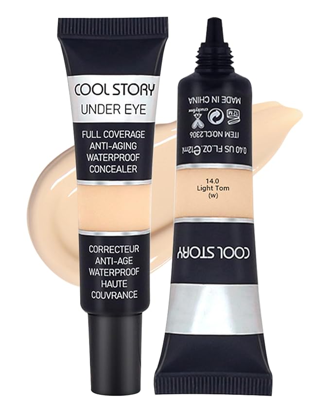 2 PCS Under Eye Concealer Full Coverage, Waterproof Color Correcting Concealer All Day Coverage Dark Circles, Puffiness, Redness, Lightweight Cream Foundation Brightener, Natural Matte Finish, light W-GlimoraGlow
