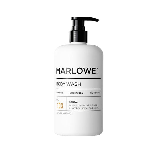 MARLOWE. No. 103 Body Wash 15 oz Pump, Santal, Energizing & Refreshing Shower Gel, Willow Bark & Green Tea Extracts, Cleanses, Moisturizes, Smooths & Nourishes, Warm Amber, Spice & Citron Scent-GlimoraGlow