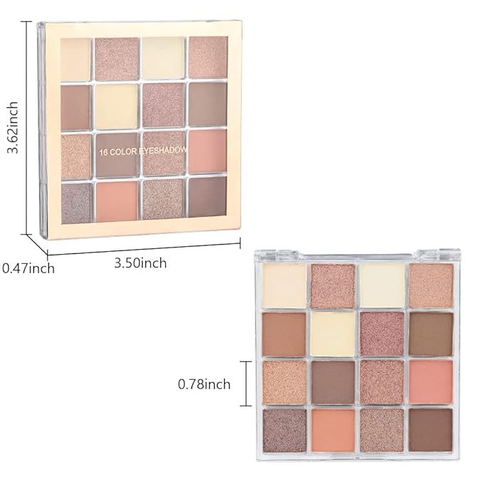 16 Girds Colorful Matte Shimmer Eyeshadow Palette for Eye Makeup,High Pigmented Eye Shadow Primers Powder Palet de sombras de ojos-Glitter Nude#-GlimoraGlow
