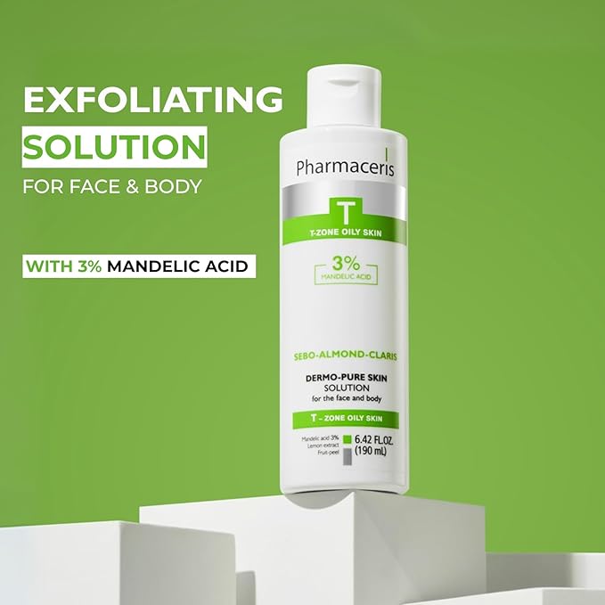 Face & Body Breakout Solution - 3% Mandelic Acid Helps Clarify Blemish & Acne Prone Skin, Face, Back & Chest Pimples Exfoliating & Clearing Treatment, SEBO-ALMOND-CLARIS, 6.42 fl oz-GlimoraGlow