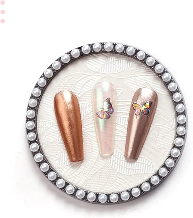 1 Pc Resin Nail Art Palette Nail Art Display Holder Round Inlay Rhinestone Makeup Palette Nail Painting Palette Gel Polish Colors Mixing Pallet (White)-GlimoraGlow