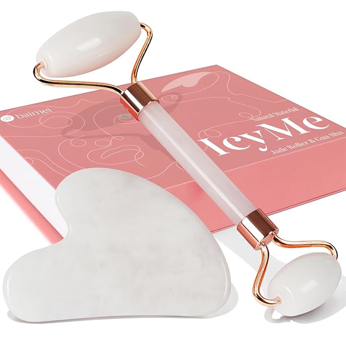 BAIMEI Jade Roller & Gua Sha Set Face Roller and Gua Sha Facial Tools for Skin Care Routine and Puffiness, Self Care Gift for Men Women - White-GlimoraGlow