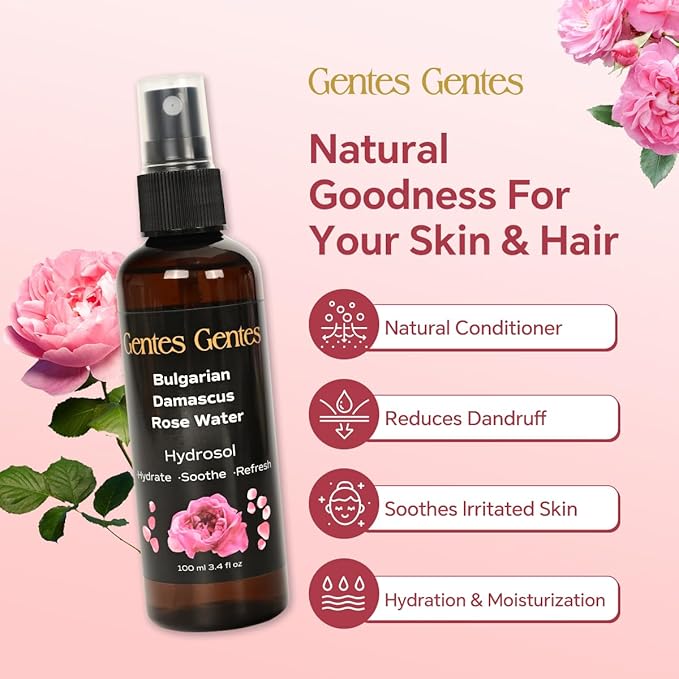 100% Pure Bulgarian Damascus Rose Water Hydrosol – Luxury Facial Toner for Hydration & Radiant Skin, Body Mist & Pillow Spray | Natural Skincare | 3.4 fl oz-GlimoraGlow