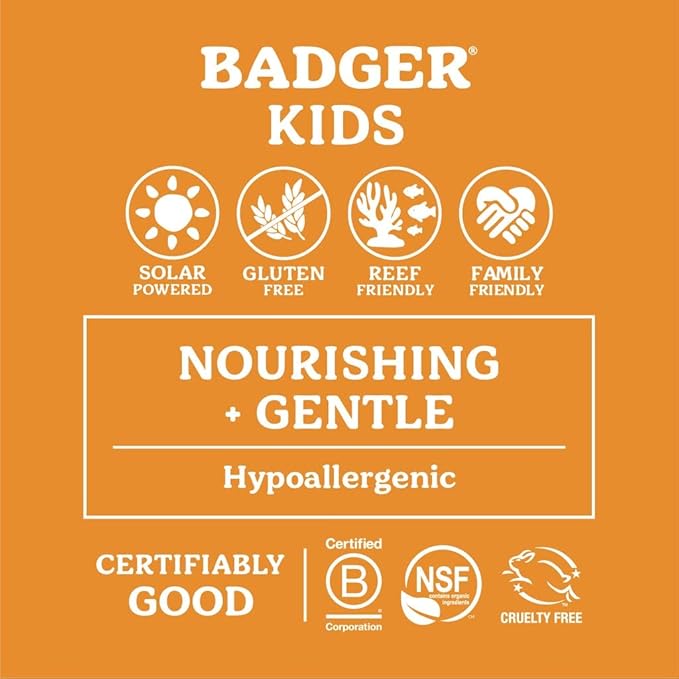Badger Kids Mineral Sunscreen Cream SPF 40, 98% Organic Ingredients, Zinc Oxide Sunscreen for Kids Face & Body, Water Resistant, Reef Friendly, Hawaii Approved Broad Spectrum Sunblock, 2.9 fl oz-GlimoraGlow