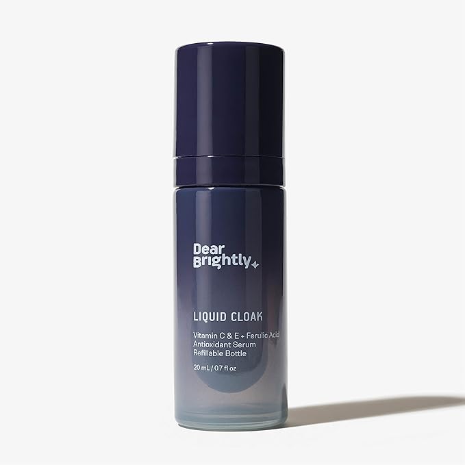 Vitamin C Serum with Ferulic Acid and Vitamin E for Glowing Radiant Skin by Dear Brightly, Liquid Cloak Facial Serum for Sensitive Skin, Refillable Glass Bottle, 0.7 fl oz-GlimoraGlow