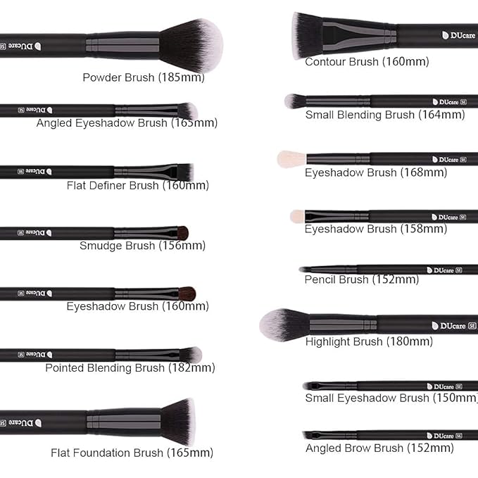 DUcare Makeup Brushes 15Pcs Premium Synthetic Kabuki Makeup Brush Set, Professional Foundation Concealers Powder Blush Blending Face Eye Shadows Black Brush Sets-GlimoraGlow