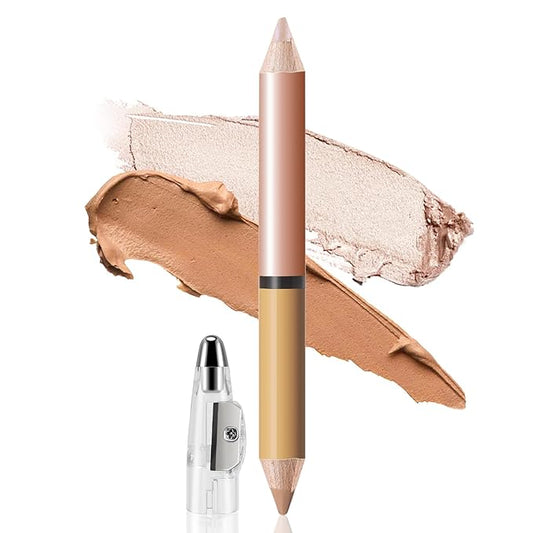 2 in 1 Cream Bronzer and Highlighter Stick,Cream Dual-Ended Highlight Contour Stick,Long Lasting & Waterproof Face Brighten Make up Pen-GlimoraGlow