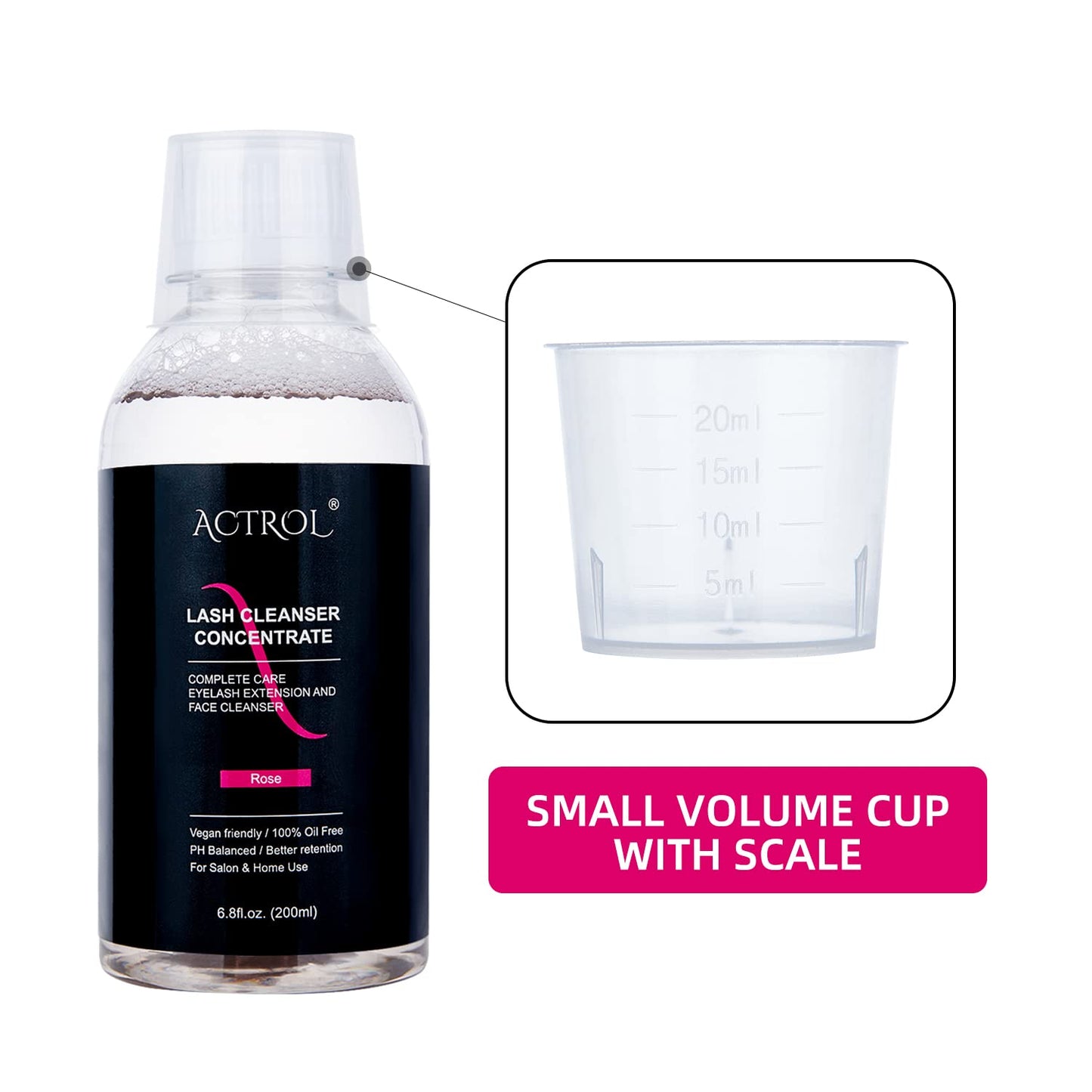 Eyelash Cleanser Concentrate 200ml Rose Professional Lash Shampoo Foaming Cleanser DIY Paraben & Sulfate Free Non-lrritating Wash for Extensions Lashes with Salon Home Care-Makes 40 Bottles-GlimoraGlow