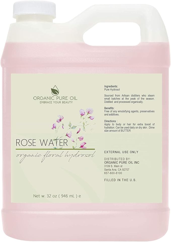 32 oz Rose Hydrosol Water – 100% Pure Rosewater Spray Mist Bulk – Hydrating Face Toner Rose Water for Skin and Hair Linen Spray for Sheets Room Freshener Body Spray Refill by Organic Pure Oil-GlimoraGlow