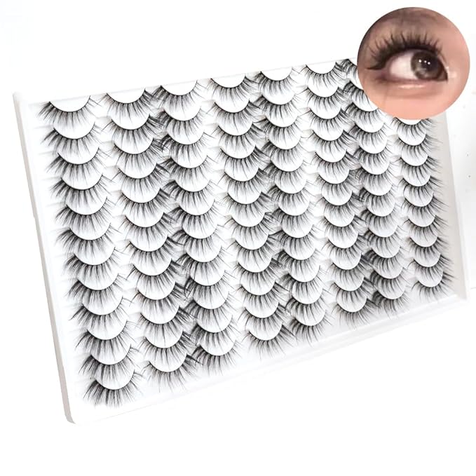 False Eyelashes 48 Pairs Faux Mink Lashes 14mm Wispy Lashes 3D Fluffy Cat Eye Lashes Pack Bulk Wholesale Strip Lashes(style 48-041)-GlimoraGlow