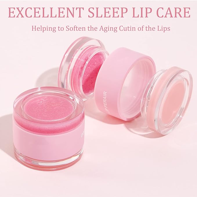 2 In 1 Lip Care Set - Lip Sleep Mask & Lip Scrub - Lip Wrinkles Improve - Cracked Lip Lipstick & Moisturizing Cream - Night Exfoliation Improve Dry and Peeling Lips - Suitable for All Skin Lip Primer-GlimoraGlow