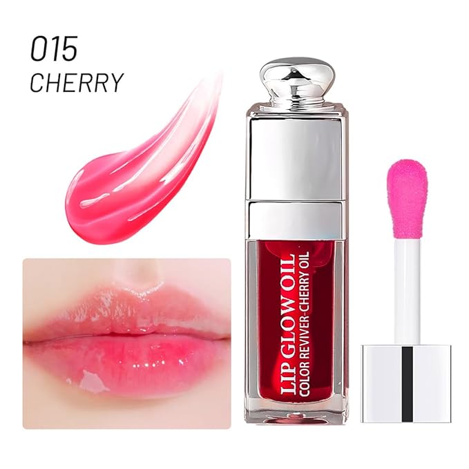 Hydrating Lip Glow Oil, Moisturizing Plumper Lip Gloss, Transparent Plumping Balm, Tinted Balm Care 0.2 OZ - 015 CHERRY-GlimoraGlow